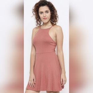 Forever 21 Pink Wide Ribbed Mini Skater Dress (S)